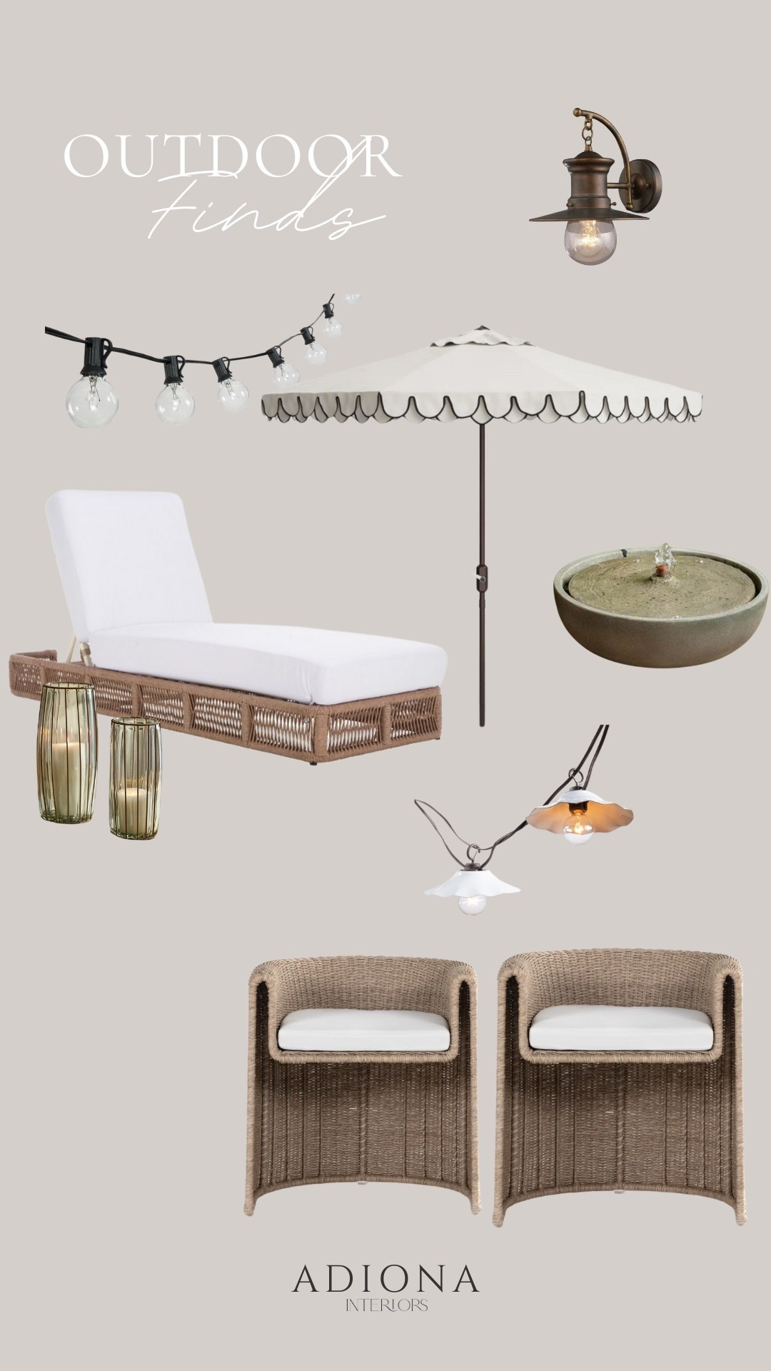 Outdoor finds 

Outdoor lighting, fountain, outdoor chairs, outdoor dining chairs, lantern, target home, Wayfair finds 

#LTKSeasonal #LTKSaleAlert #LTKHome