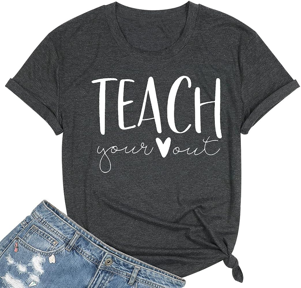 KIDDAD Teacher T Shirt Women Cute Teaching Heart Graphic Tee Teacher Gift Shirts Inspirational Lette | Amazon (US)