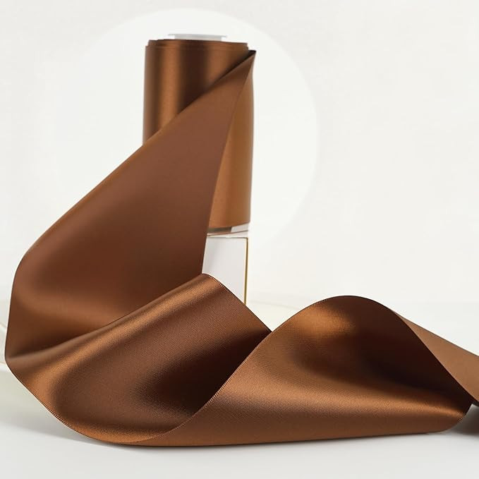 HUIHUANG Brown Ribbon 4 inch Wide Dark Brown Double-Faced Satin Ribbon for Chair Sashes, Large Bo... | Amazon (US)
