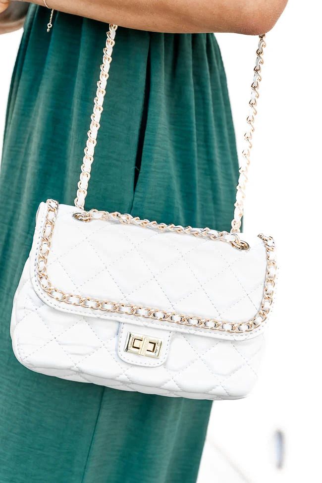 Rude Awakening White Quilted Crossbody Purse | Pink Lily