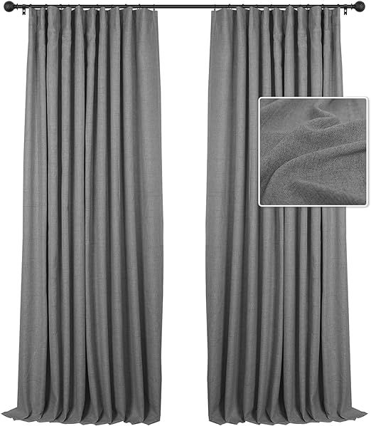 INOVADAY 100% Blackout Curtains 96 Inch Length 2 Panels Set Linen Blackout Curtains Textured Ther... | Amazon (US)