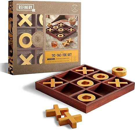 Refinery and Co. 10-Piece Premium Solid Wood Tic-Tac-Toe Board Game, Giant Gold 14” Outdoor/Ind... | Amazon (US)