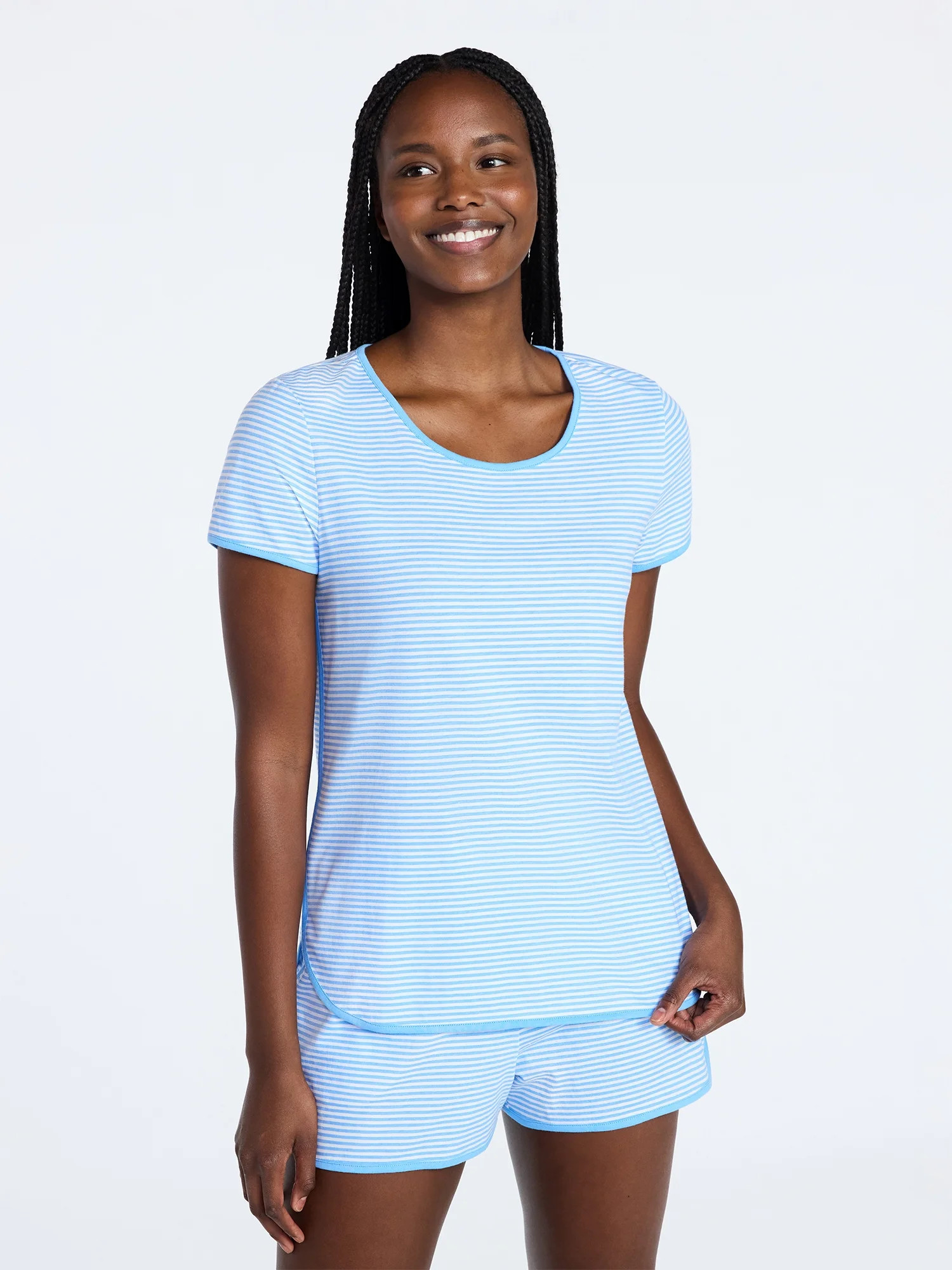 Joyspun Women's Lightweight Short Sleeve Sleep Tee and Shorts Set, 2-Piece, Sizes XS-3X | Walmart (US)