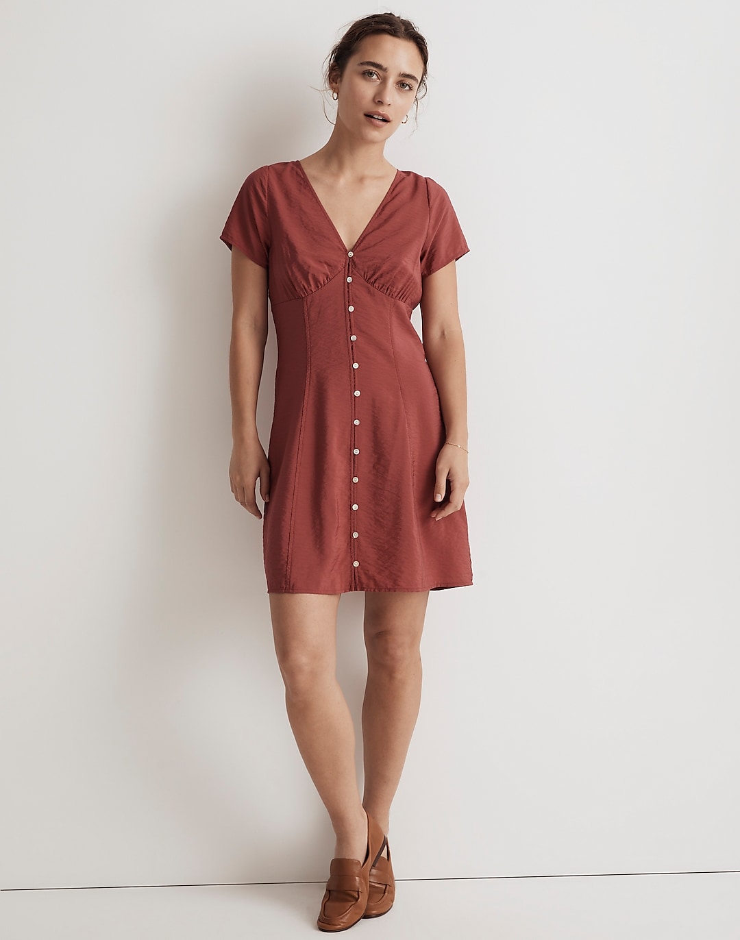 Shirred Button-Front Mini Dress | Madewell