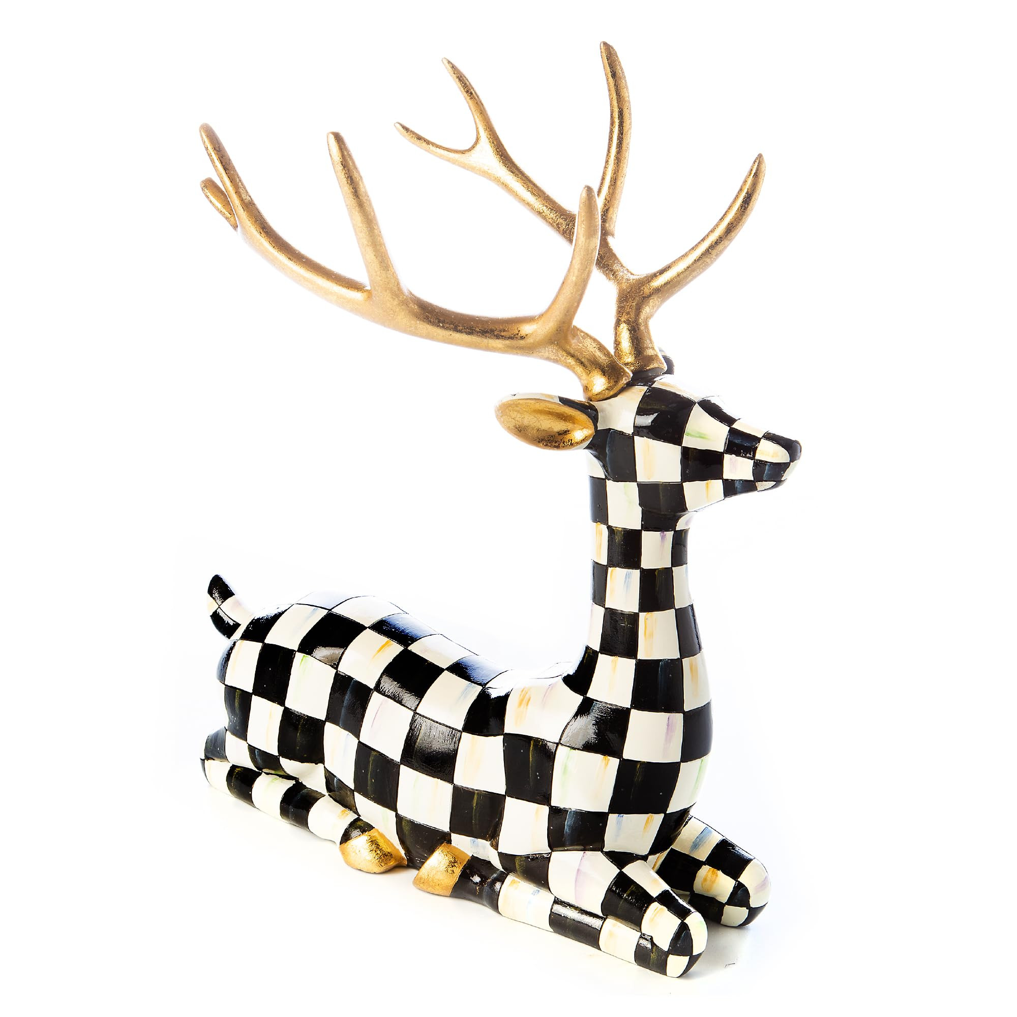 MACKENZIE-CHILDS Checkmate Deer Statue, Black-and-White Christmas Deer Decor, Sitting | Amazon (US)