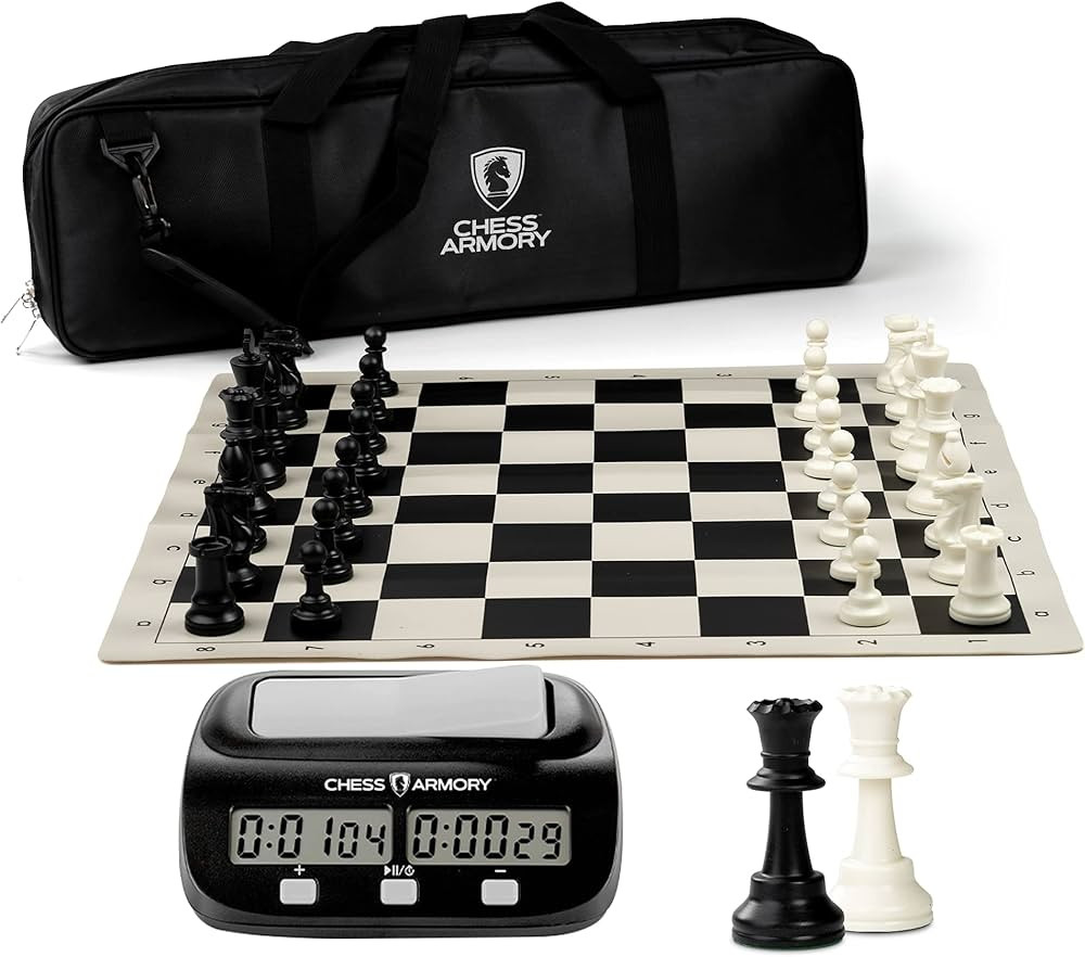 Chess Armory Deluxe Tournament Chess Set 20" Vinyl Board with Chess Clock and Travel Bag for Stor... | Amazon (US)