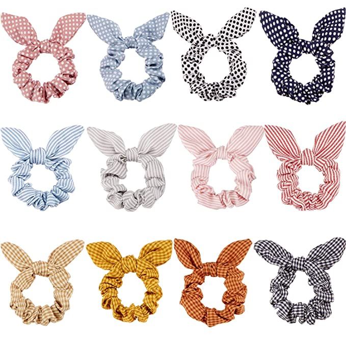 12 Pieces Hair Scrunchies Rabbit Bunny Ear Bow Bowknot Scrunchies Bobbles Elastic Hair Ties Ropes... | Amazon (US)