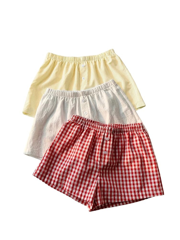 MakeMeChic Women's 3 Pack Linen Shorts Summer Comfy Sleep Pajama Boxer Shorts | Amazon (US)