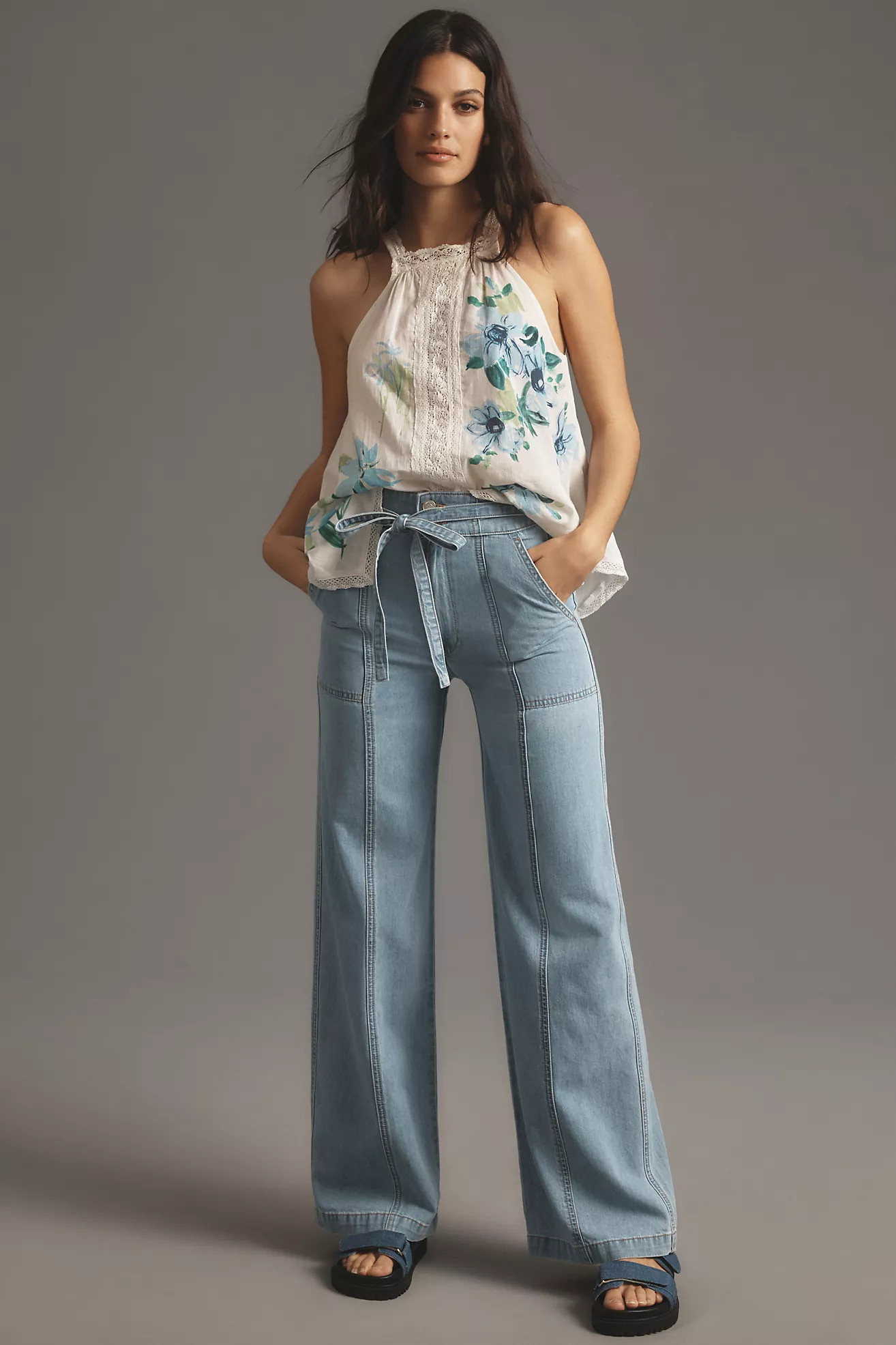 Hudson Tie-Waist High-Rise Wide-Leg Jeans | Anthropologie (US)