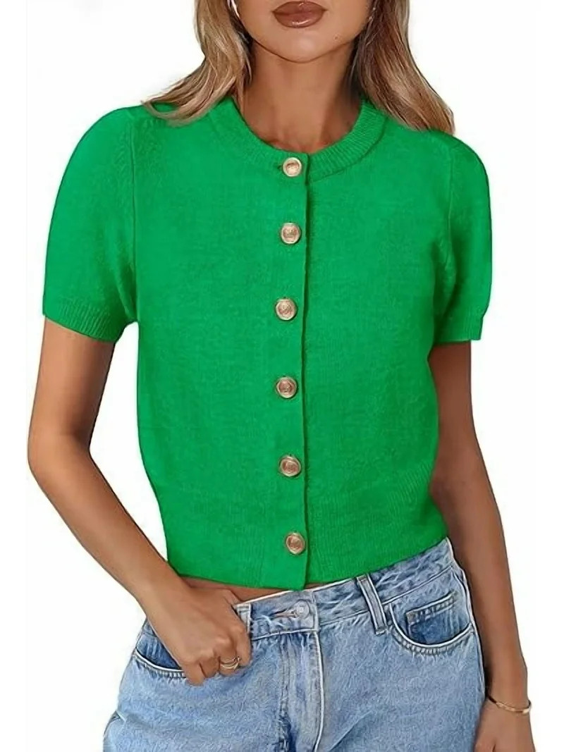 PRETTYGARDEN Womens Casual Summer Short Sleeve Cardigans Button Down Knitted Sweater Basic Crew N... | Walmart (US)