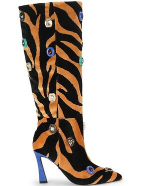 Annabel Loulou Velvet Tiger Gemstone Embellished Over The Knee Boots | Dillard's