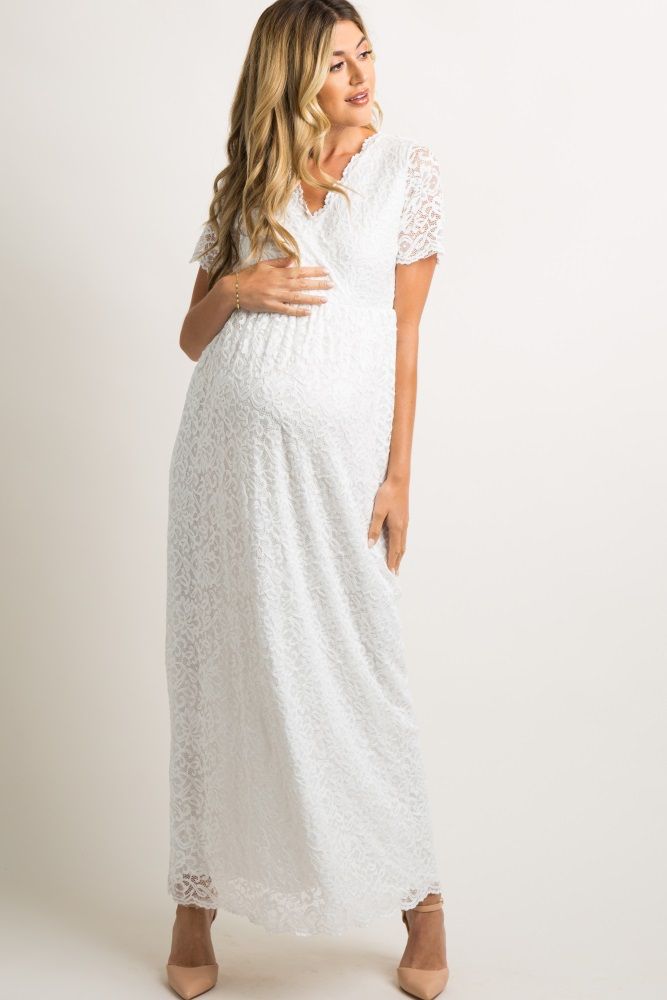PinkBlush White Lace Overlay Wrap Maternity Maxi Dress | PinkBlush Maternity
