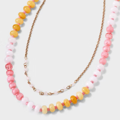 Semi-Precious Beaded Color Blocked Multi-Strand Necklace - Universal Thread™ | Target