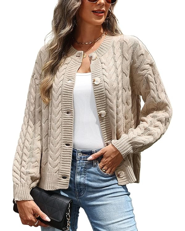 CiCiBird Womens Fall Cardigan Sweaters Casual Cable Knit Button Jackets Long Sleeve Open Front Ou... | Amazon (US)