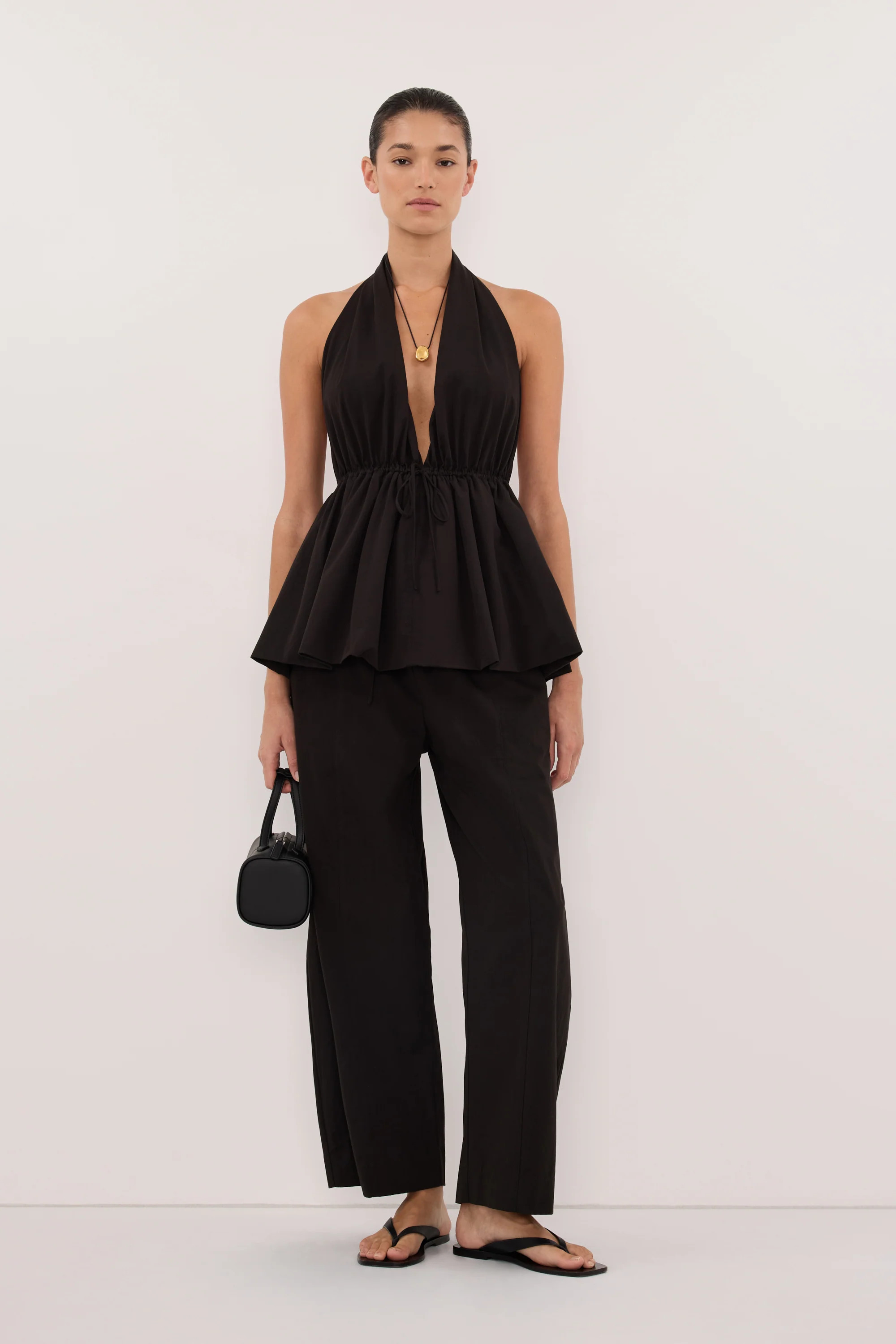 SCOUT BLACK COTTON BARREL LEG PANT | DISSH
