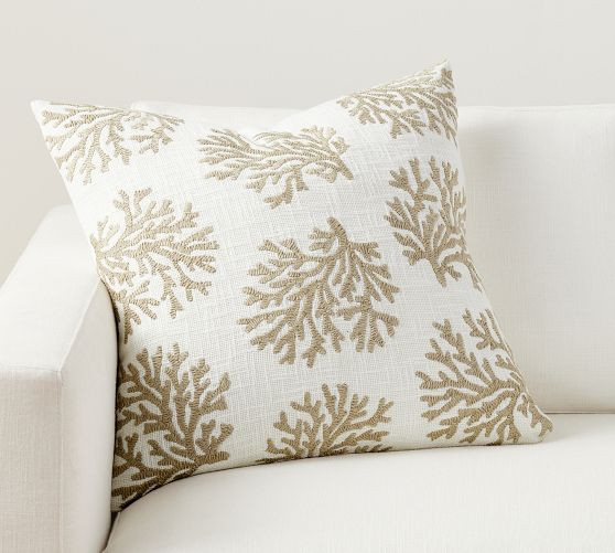 Coral Embroidered Pillow | Pottery Barn (US)