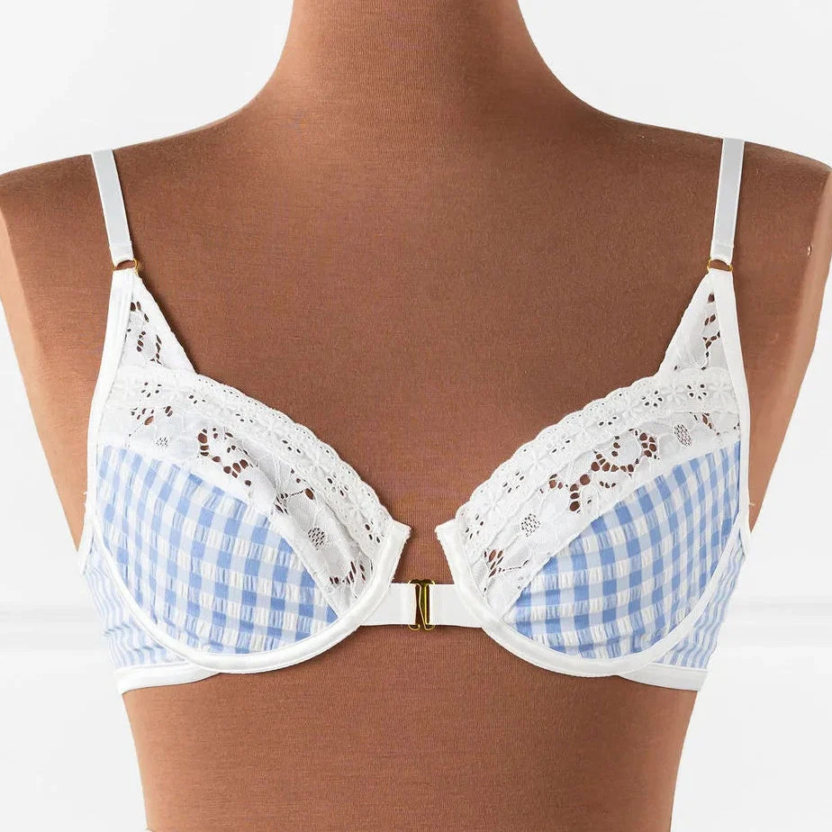 Gingham Underwire Balconette Bralette - Blue | Mentionables