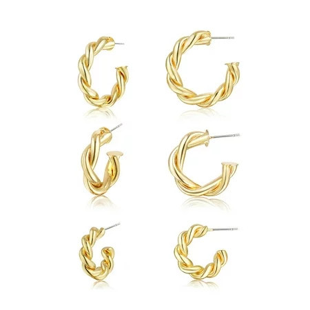 3 Pairs Gold Chunky Hoop Earrings Set for Women Hypoallergenic Thick Open Twisted Hoop Jewelry for Birthday/Christmas Gifts | Walmart (US)