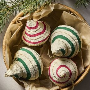 Cotton Mache Stripe Ornaments (Set of 4) | West Elm (US)