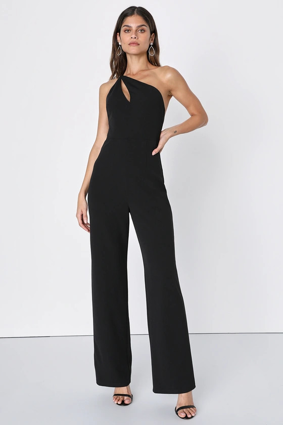 Flirtatious Festivities Black One-Shoulder Cutout Jumpsuit | Lulus (US)