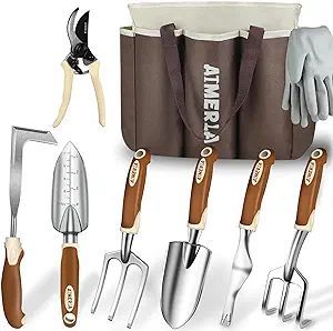 Gardening Tools Set of 9 Heavy Duty Garden Tools with Non-Slip Rubber Grip with Large Garden Bag ... | Amazon (US)