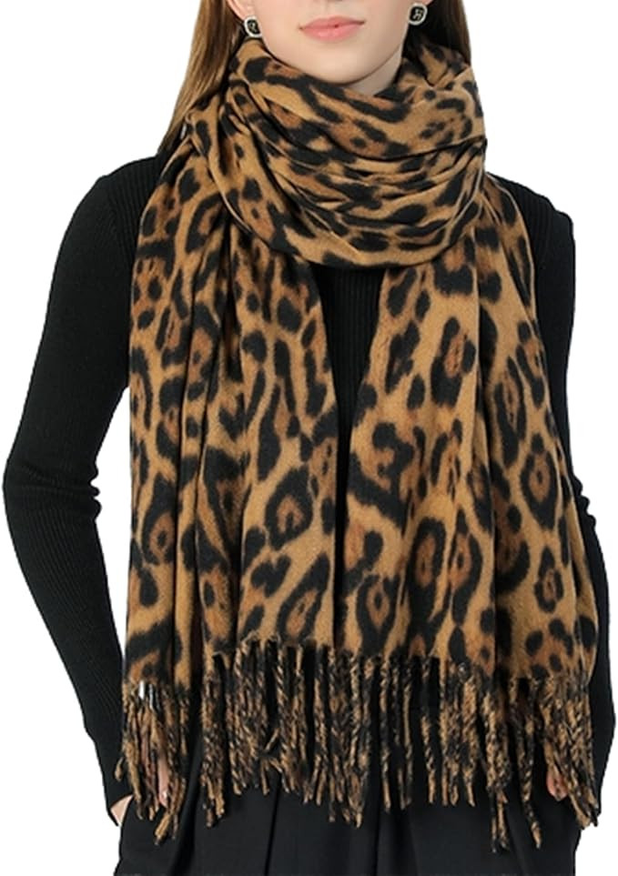 Women's Leopard-Print-Winter-Scarf Soft Cashmere Feels Warm-Shawl Scarves Long Blanket Wraps | Amazon (US)
