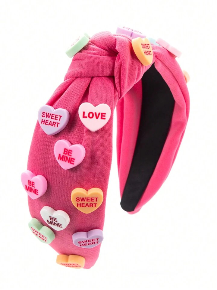 Korean Style Charming Letter & Heart Decor Headband, Wide Knot Solid Color Fabric Hairband - Suit... | SHEIN