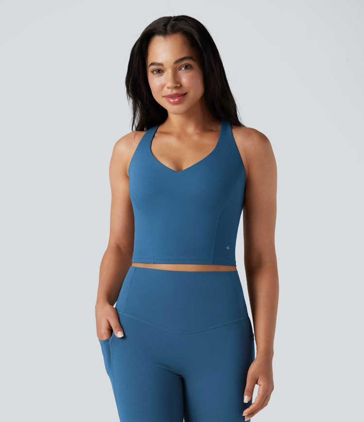 Women’s Halara UltraSculpt™ Deep V-neck Push-Up Crisscross Back 2-in-1 Yoga Tank Top - Halara | HALARA