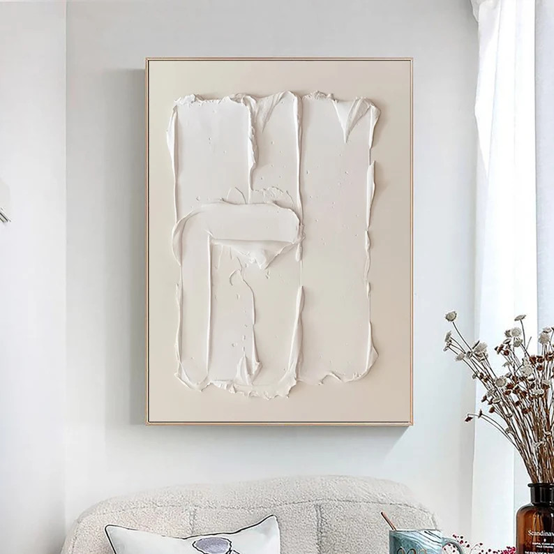 Beige & White 3D Plaster Painting: Minimalist Nordic Textured Wall Art | Etsy (US)