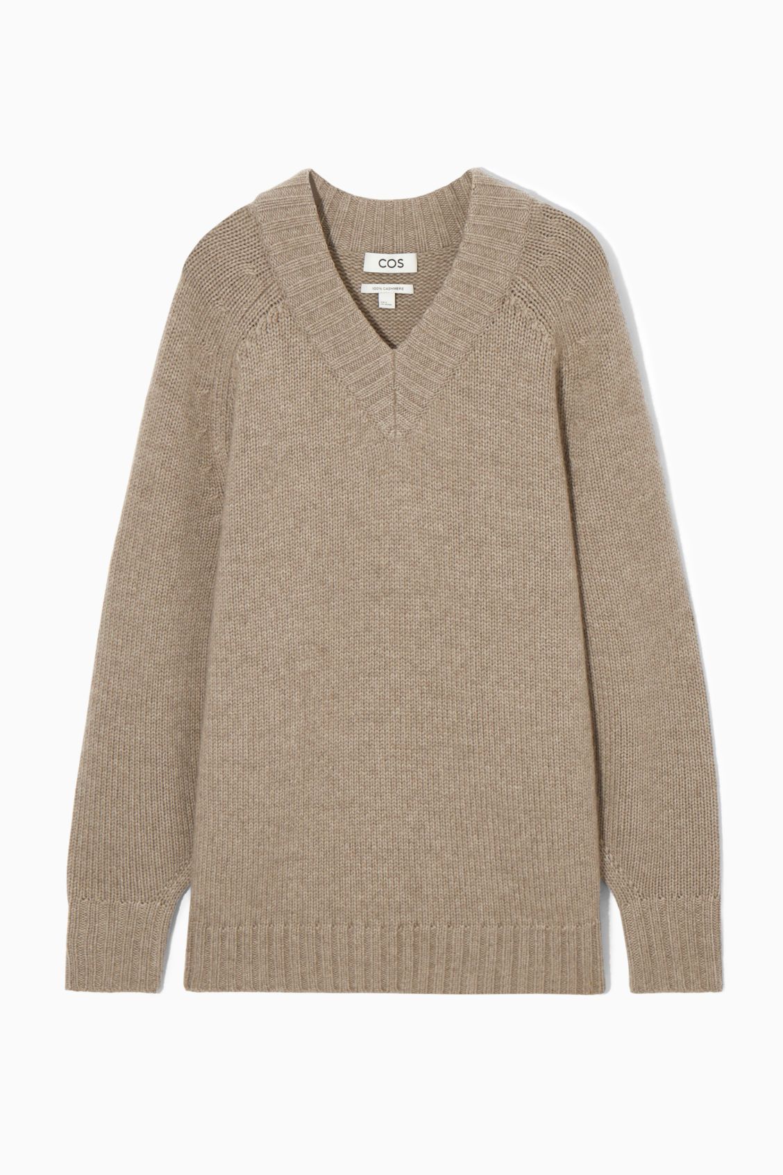 CHUNKY PURE CASHMERE V-NECK JUMPER - UNDYED / BEIGE - Knitwear - COS | COS (US)
