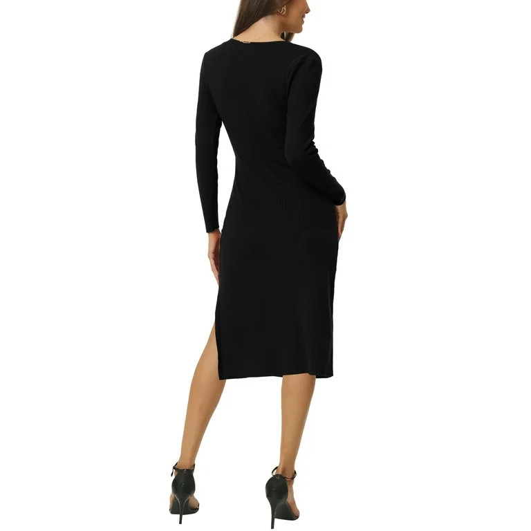 Unique Bargains Women's Ruched Drawstring Side Slit Knit Bodycon Sweater Dress | Walmart (US)