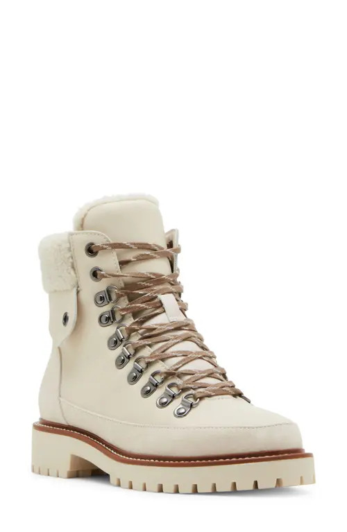 Blondo Natasia Faux Shearling Cuff Waterproof Boot in Bone Leather/Fabric at Nordstrom, Size 6.5 | Nordstrom