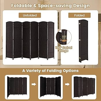 GOFLAME 6 Panel Room Divider, 5.6FT Tall Folding Privacy Screen with Hand-Woven Design & Solid Wo... | Amazon (US)