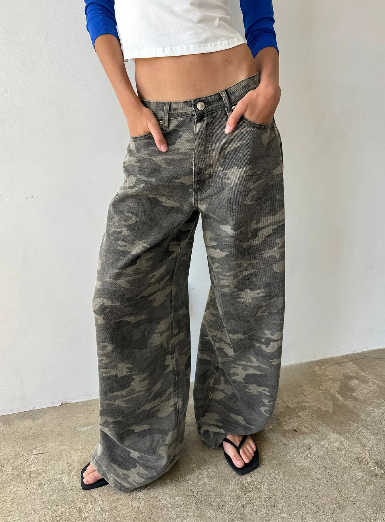 Naylor Mid Rise Wide Leg Jeans Camo | Princess Polly US