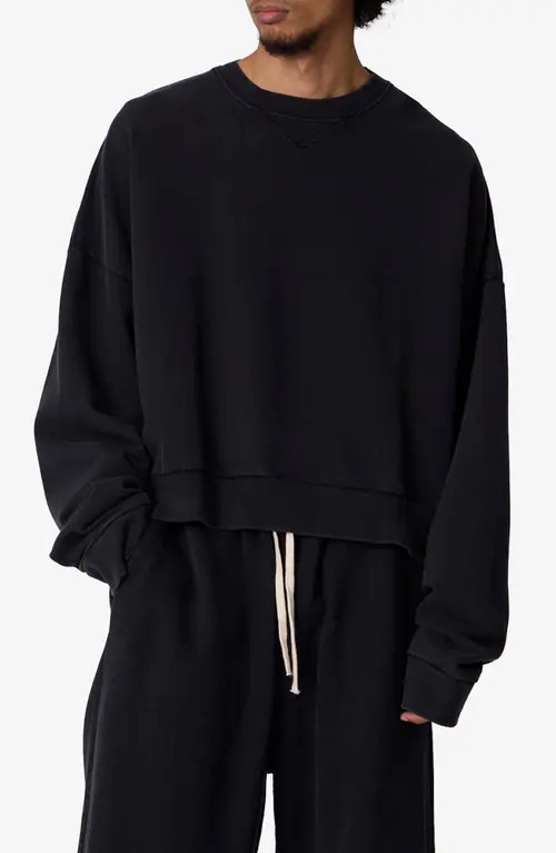 mnml Crop Cotton Crewneck Sweatshirt in Washed Black at Nordstrom, Size Small | Nordstrom