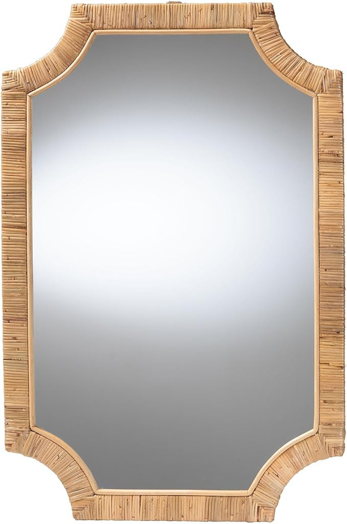 Bali & pari Thiago Natural Rattan Wall Mirror - Handwoven Wicker Rectangle Mirror with Scalloped ... | Amazon (US)