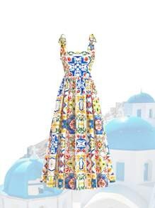 Vivid Eden Woven Printed Sleeveless Ankle Length Summer Dress For Women,Women Summer Clothing,Vac... | SHEIN