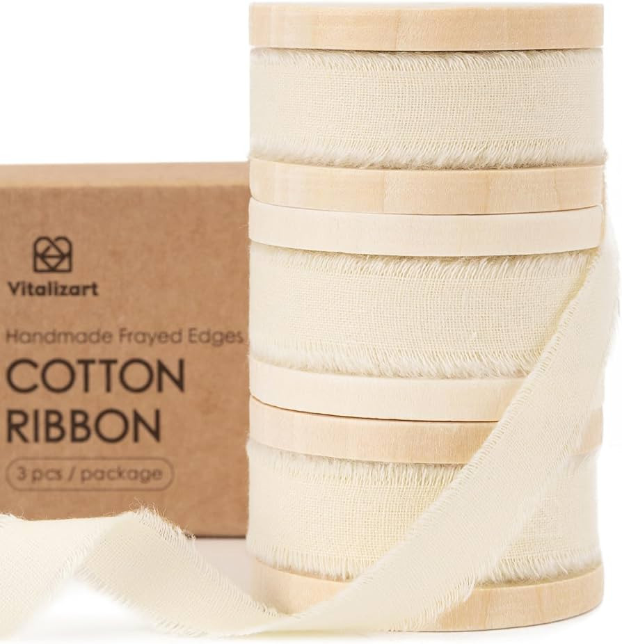 Vitalizart White Cotton Ribbon Handmade Fringe 5/8" x 21 Yd Cream Pure Natural Cotton Ribbons for... | Amazon (US)