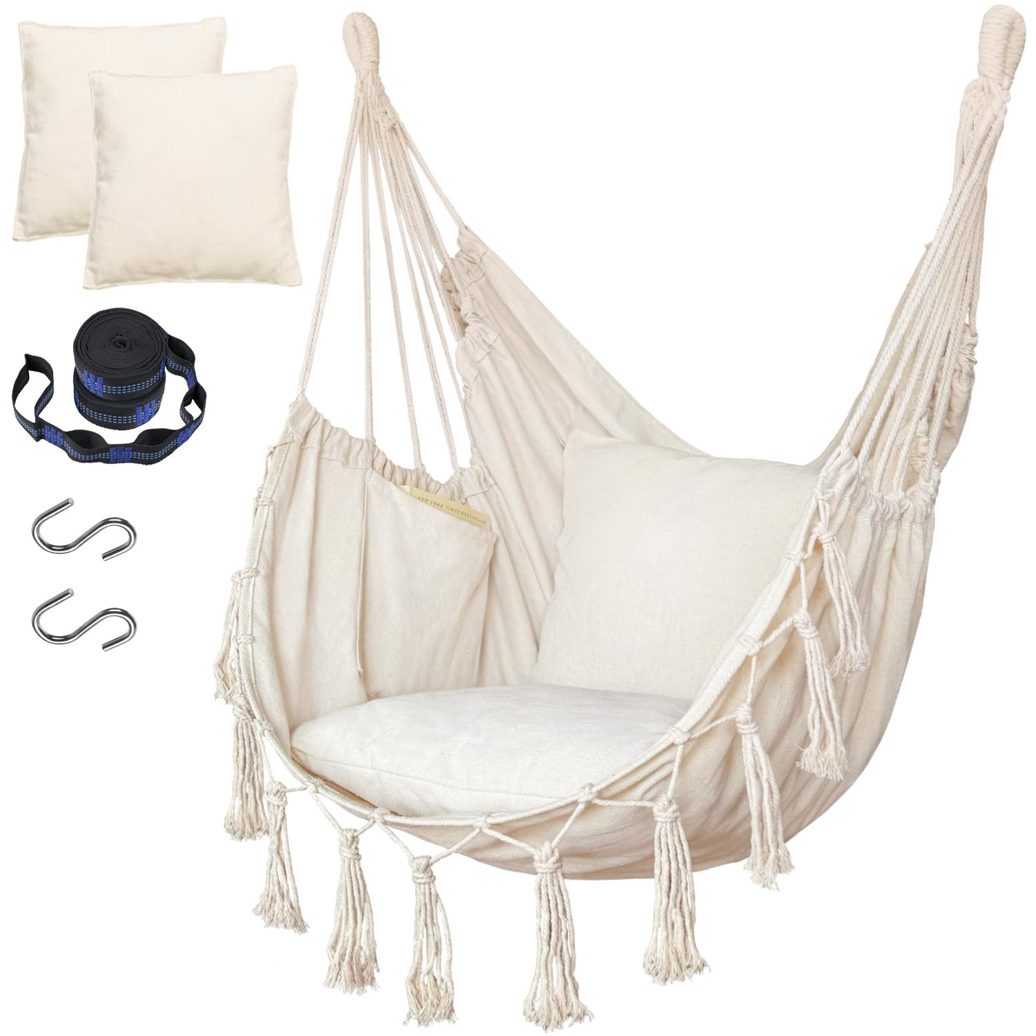 Halalona Hammock Chair Hanging Rope Swing, with 2 Cushions and Hardware Kits, Sturdy & Durable So... | Amazon (US)