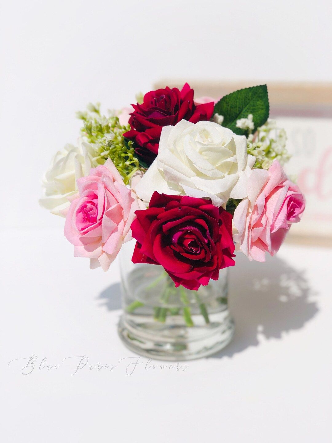 Faux Pink Rose Arrangement in Vase Floral Decor Centerpiece - Etsy | Etsy (US)
