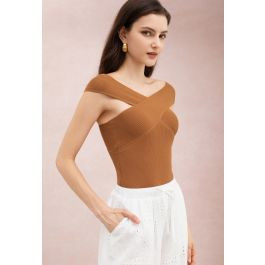 Crisscross Design Sleeveless Ribbed Knit Top in Pumpkin for Music Festivals & Coastal Strolls | Chicwish