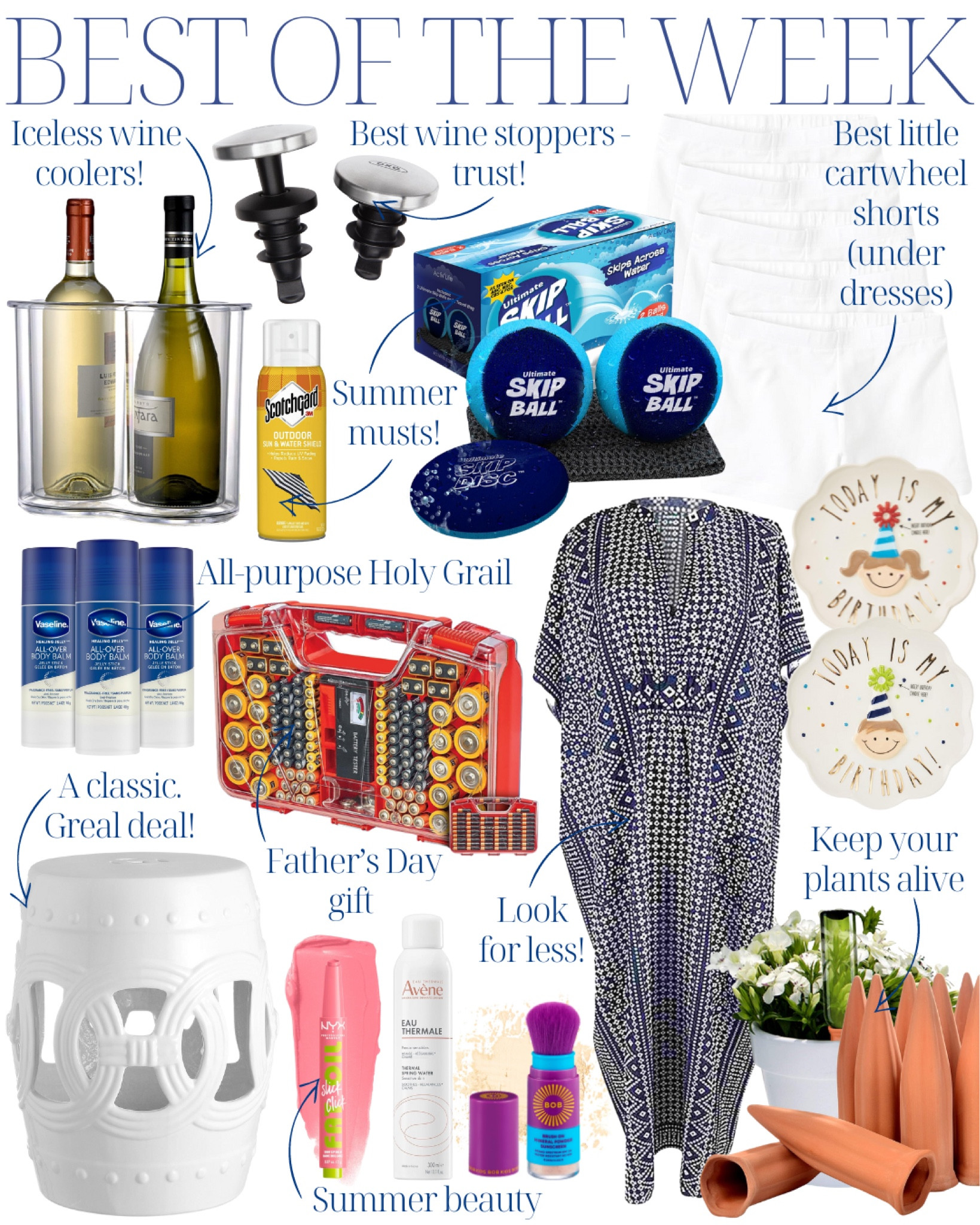 best of the week on Amazon! 

wine cooler, skip ball, cartwheel shorts, birthday plates, cover up dress, Vaseline stick, scotchgard, batteries, mineral sunscreen 

#LTKFamily #LTKKids #LTKHome