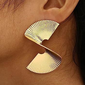 Bmadge Gold Geometric Earrings Exaggerated Statement Earrings Punk Stylish Sectored Twisted Earri... | Amazon (US)
