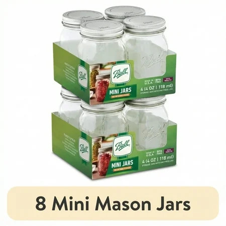 (2 pack) Ball 4 oz Mini Mason Jars with Lids, 4-Pack Glass Spice Jars for Herbs, Favors, and Dry Storage | Walmart (US)
