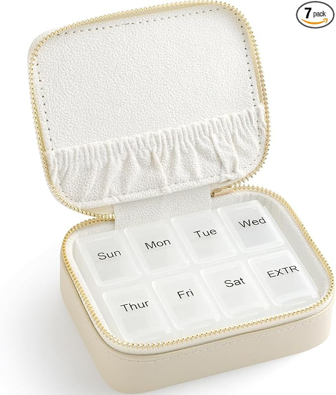 Genuine Leather Travel Pill Organizer Box Case 1 Times a Day for Purse for Women, Cute Medicine P... | Amazon (US)