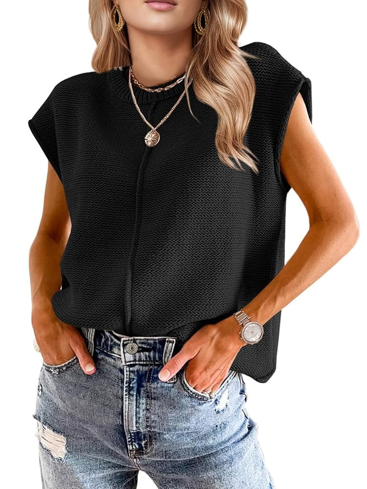 Womens Fall Fashion Sweater Tops 2025 Trendy Western Knit Business Casual Work Cap Sleeve Vest Cu... | Amazon (US)