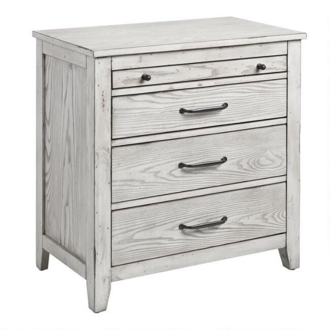 Gray Carved Mahogany Verena Nightstand with Drawers | World Market