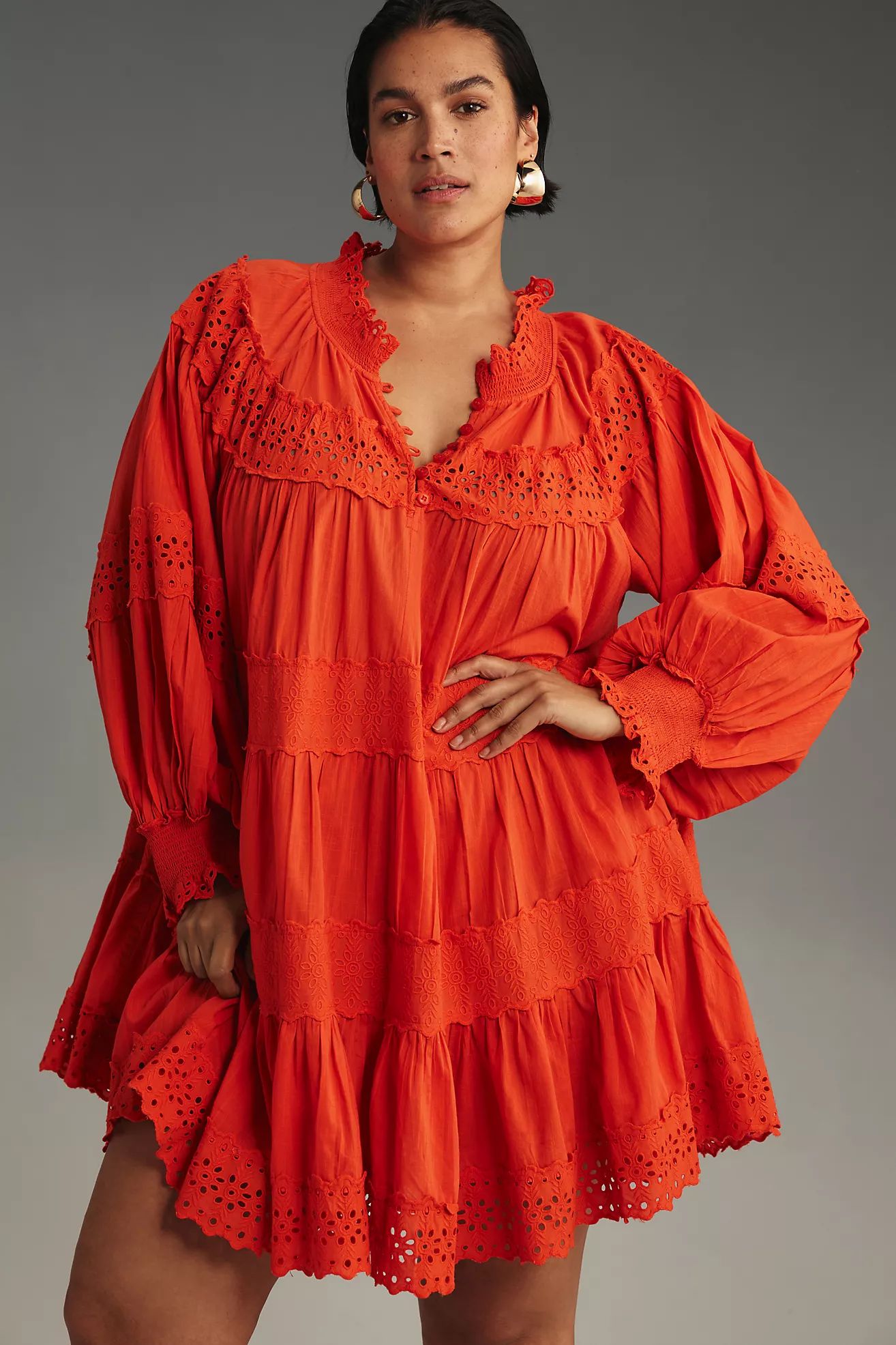 Maeve Long-Sleeve Lace Mini Dress | Anthropologie (US)