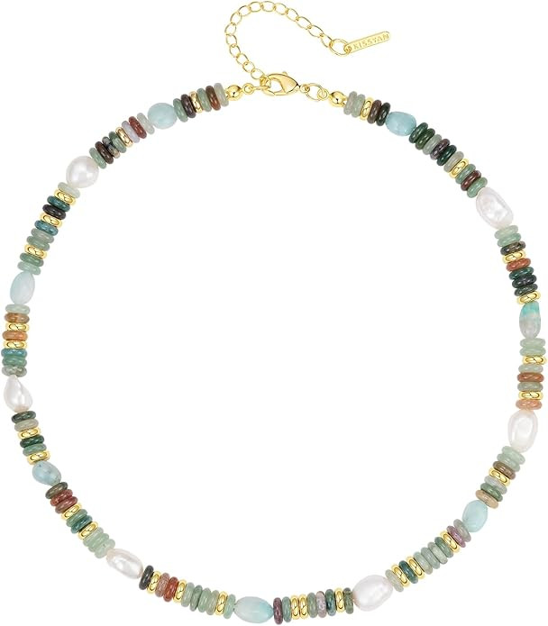 KissYan Beaded Gemstone Necklace for Women, Colorful Boho Bead Choker Natural Stone Surfer Beach ... | Amazon (US)