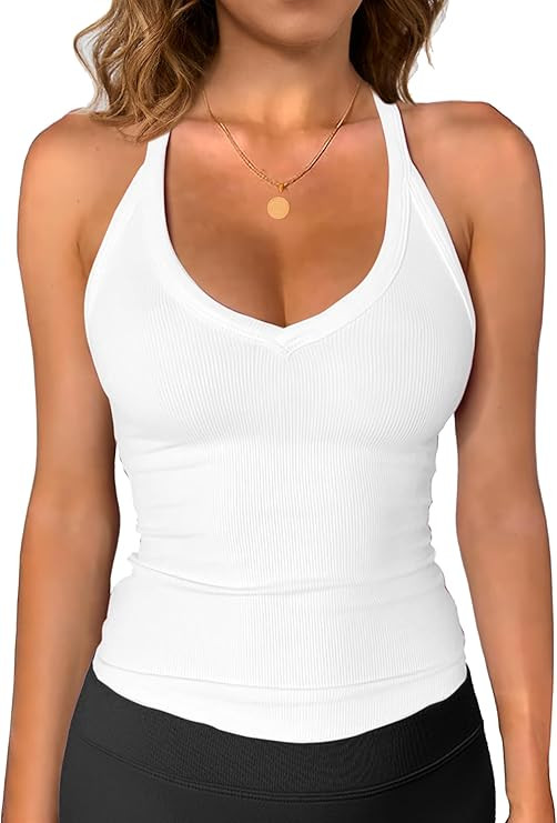 iGENJUN Workout Tops for Women Racerback Basic Tank Summer 2025 Camisole V Neck Slim Fit Ribbed S... | Amazon (US)